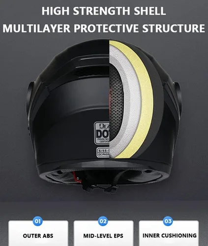 Vista 6 de Casco modular con Bluetooth abatible, de cara completa, doble visera solar, certificado por DOT, altavoz dual integrado con micrófono, cascos de 3