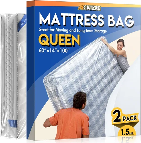 Vista 18 de 2 bolsas de colchón de plástico para almacenamiento en movimiento, funda de colchón impermeable, protector de colchón para suministros de mudanza