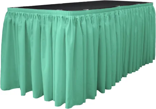 Vista 13 de LA Linen Falda de mesa de popelina de poliéster para mesas rectangulares, tela plisada para banquetes de boda, 14 pies por 29 pulgadas de largo