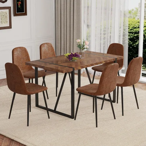 Vista 24 de Mesa de Comedor para 4-6, Mesa de Cocina de 55'', Mesas de Cocina y Comedor, Mesa de Comedor de Madera MDF con Patas de Metal para Sala de Estar