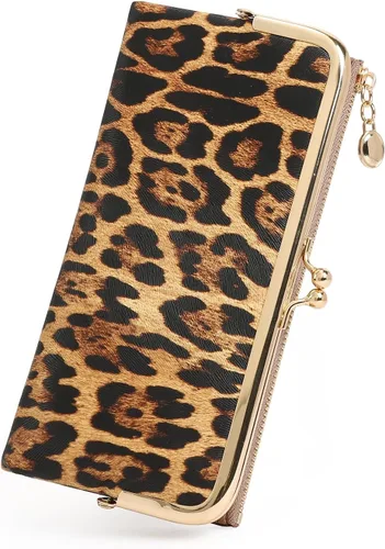 Vista 14 de GOIACII Cartera de mujer con cierre de beso, cartera larga con cremallera, con tarjetero compacto vintage para damas, A01 verde , medio, Classic