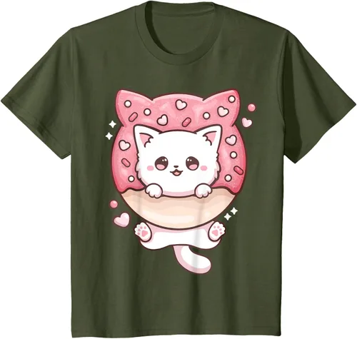 Vista 10 de Camiseta Kawaii Cat Donut Anime Lover Otaku, Negro