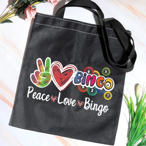 Vista 3 de JXGZSO Bingo Caller Bag Lucky Bingo Bolsa Cosmética Paz Amor Bingo Bolsa De Compras Divertido Jugador De Bingo Casino Amante Regalo