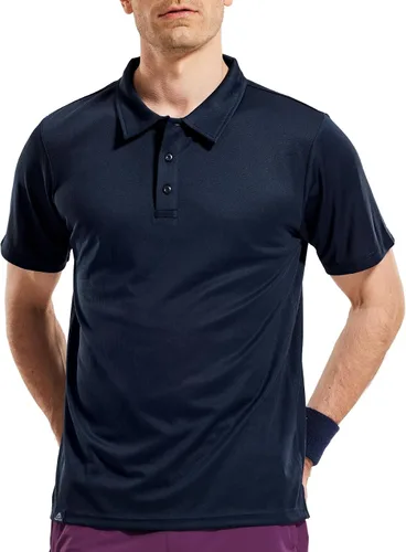 Vista 5 de Haimont Polo para hombre, manga larga, ligera, de poliéster, con cuello, absorbe la humedad, ajuste regular