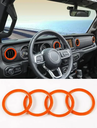 Vista 9 de Savadicar - Accesorios de interior negros - Cubierta de anillo de rejilla de ventilación de aire acondicionado para Jeep Wrangler JL JLU 4XE