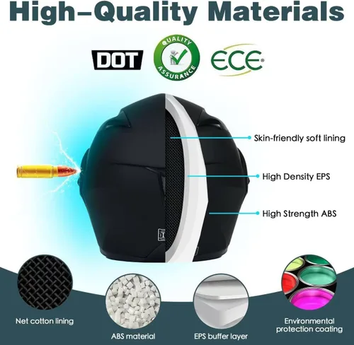 Vista 6 de Casco modular Bluetooth para motocicleta, aprobado por DOT, de cara completa con visor abatible, de doble visera, con altavoces duales y micrófono