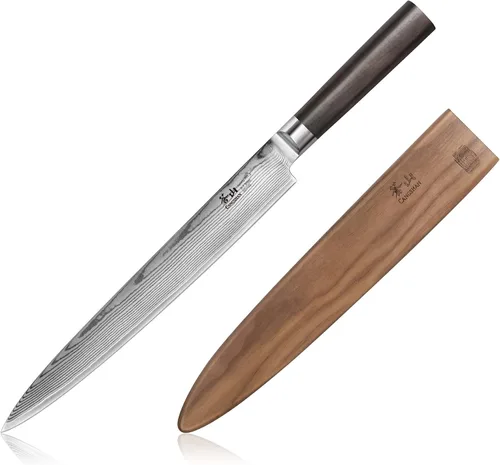 Vista 11 de Cangshan HAKU Series - Cuchillo Sashimi de 8 pulgadas con funda, acero de Damasco forjado X-7, 501103