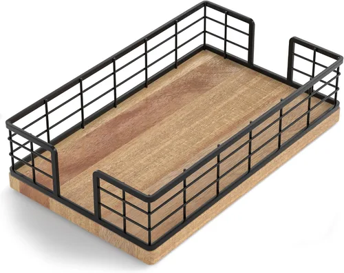 Vista 17 de Servilletero para mesa, dispensador de servilletas de hierro de acacia para cocina, mesa de comedor, granja, cóctel, picnic, soportes de madera