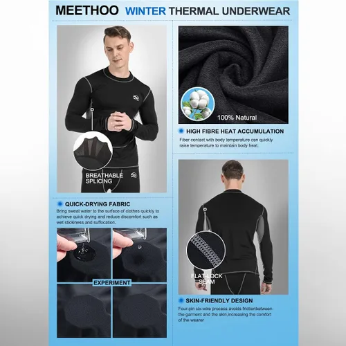 Vista 5 de Conjunto de ropa interior térmica para hombre, capa base de compresión, ropa de invierno con forro polar largo, ropa de correr y esquiar