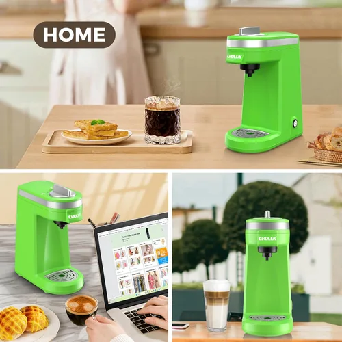 Vista 4 de CHULUX Mini cafetera de una sola porción para cápsulas K Cup, pequeña máquina de café de tamaño pequeño para una persona de viaje, RV, camión y Verde
