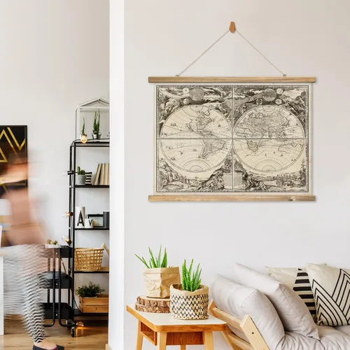 Vista 6 de XIAOAIKA Tapiz de Mapa del Viejo Mundo - Póster de Carta Náutica Vintage con Marco de Madera, Arte Clásico de Exploración Marítima, Colgante