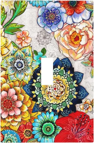Vista 71 de Placa de Pared en Blanco de 1-Gang Sin Dispositivo Beige Lindo Vintage Boho de los 70s Hongo Fungus Planta Floral Botánica Libélula Interruptor