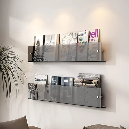 Vista 7 de QQXX Estantes flotantes de acrílico transparente, 2 paquetes, soporte para folletos de acrílico transparente, estante para revistas, estantería