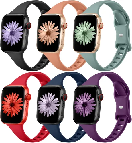 Vista 11 de Lerobo Paquete de 6 correas deportivas de silicona compatibles con Apple Watch Series 7, 8, SE, 6, 5, 4, 3, 2, 1