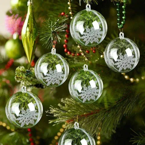 Vista 8 de Giveme5 - 20 bolas de adornos de Navidad, bolas de plástico transparente rellenables de 3.150 in, molde de bomba de baño, adornos colgantes