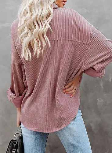 Vista 2 de Chaqueta de pana con botones para mujer, estilo casual, manga larga, blusas de gran