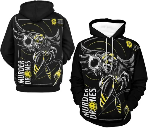 Vista 7 de Murder Drones Sudaderas con capucha para hombres y mujeres, sudadera de manga larga