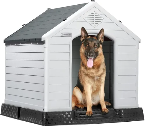 Vista 10 de LEMBERI Casa de perro de plástico impermeable duradera para perros de tamaño pequeño a mediano, caseta para perros para interiores y exteriores