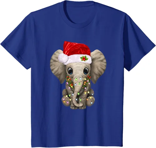 Vista 49 de Lindo elefante de Navidad luz divertido elefante amante de Navidad regalo camiseta Negro