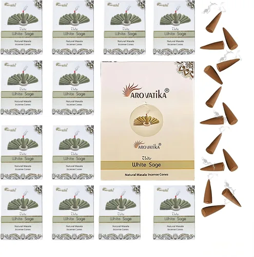 Vista 8 de ARO VATIKA Vedic Natural Masala 120 conos de incienso en paquete de 12 cajas 12 fragancias surtidas conos Dhoop Lo mejor para oración, reiki
