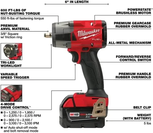 Vista 4 de Milwaukee Electric - M18 Fuel 1/2 HTIW 3/8 MTIW Combo Automotriz K