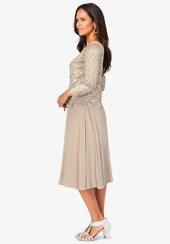 Vista 4 de Roaman's Vestido de encaje y gasa adornado de talla grande para mujer