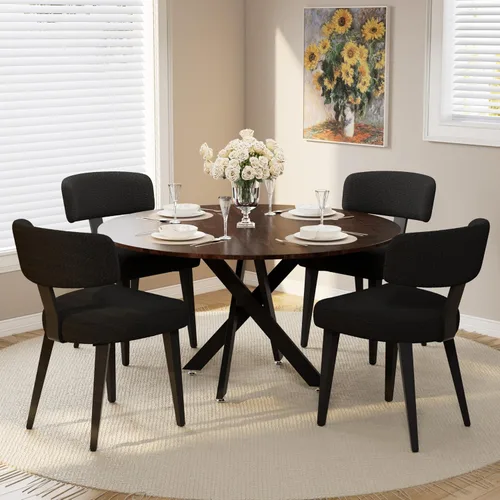 Vista 16 de Juego de mesa de comedor de madera para 2, mesa de cocina redonda de 36 pulgadas con 2 sillas de comedor Boucle, mesa de MDF con patas de metal