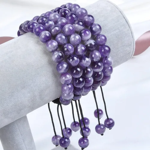 Vista 2 de Massive Beads - Pulsera de cuentas de cristales de macramé con poder curativo natural unisex ajustable 516 pulgadas 8 mm