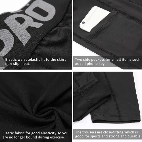 Vista 8 de Yuerlian Paquete de 1 o 3 pantalones de compresión para hombre, leggings atléticos con bolsillos, para correr, ciclismo, entrenamiento