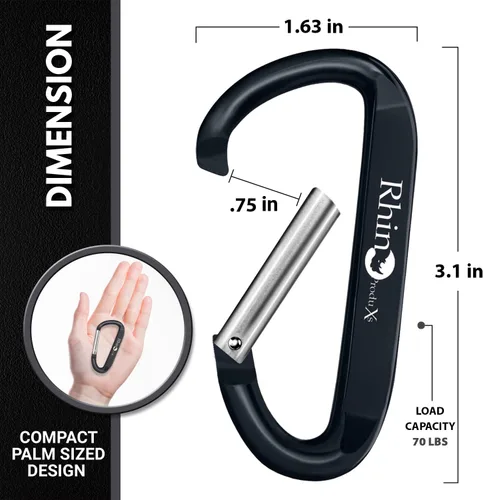 Vista 2 de Rhino Produxs 8PCS Lightweight Snap Carabiner Clips, D Ring Shape 8PCS Keyring Included, Outdoor & Camping, Hiking, Water Bottle Hook