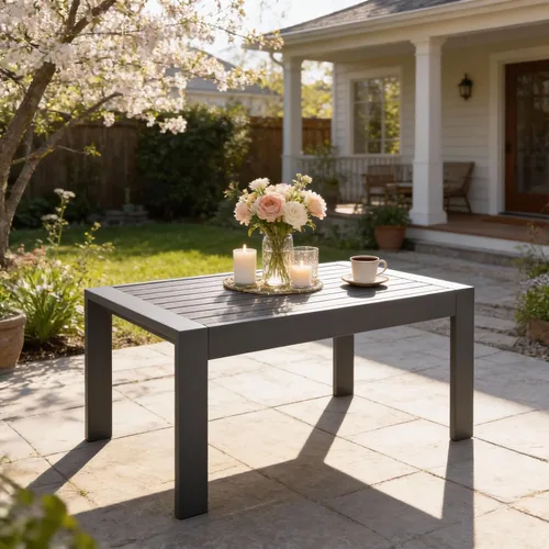 Vista 10 de Mesa de centro de aluminio para todo tipo de clima, mesa de centro moderna para exterior, mesa de centro rectangular para patio y balcón y jardín