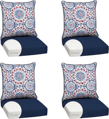 Vista 21 de Arden - Juego de cojines de asiento profundo para exteriores, espuma, 24x24, azulejos Alana