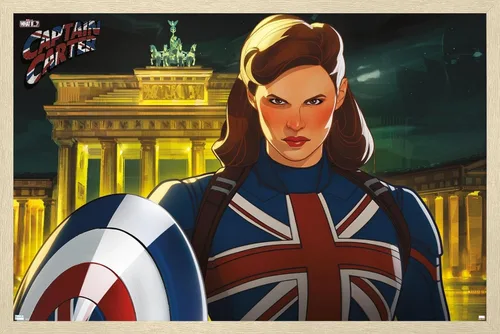 Vista 7 de Trends International Marvel: Year of The Shield - Póster de pared del Capitán Carter, 22.4 pulgadas de largo x 14.7 pulgadas, versión enmarcada