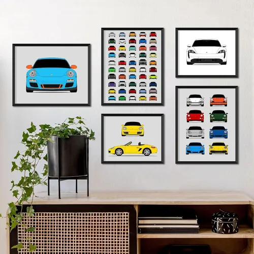 Vista 5 de Custom Car Posters Handmade Poster compatible with Porsche Boxster 987 (2004-2008) (Side Profile) Print Wall Art Décor - 11x14 Metallic Print