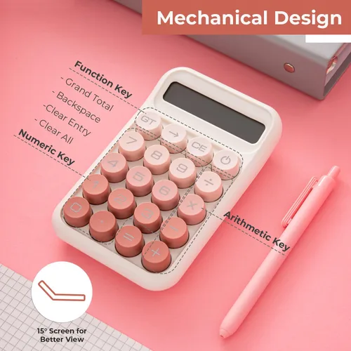Vista 2 de Y YOMA Paquete de 1 calculadora de interruptor mecánico con pantalla LCD grande de 10 dígitos, botón grande, mini calculadora de escritorio linda