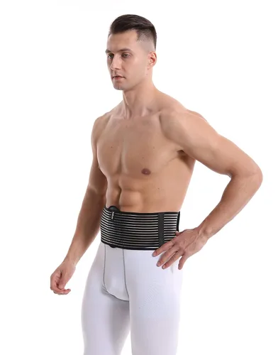 Vista 2 de Cinturón de hernia umbilical para hombres y mujeres. Abdominal Binder - almohadilla de compresión para naval (doble grosor). Cinturón de soporte