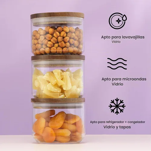 Vista 5 de JoyJolt Holden - Recipientes apilables de vidrio de 14 onzas con tapas y bandeja de madera, pequeños recipientes herméticos para alimentos, juego
