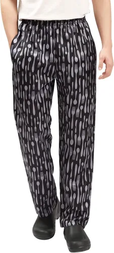 Vista 2 de Pantalones de chef holgados para hombre y mujer, pantalones de trabajo de restaurante floral y uniformes de cocina sueltos estilo cargo pantalones