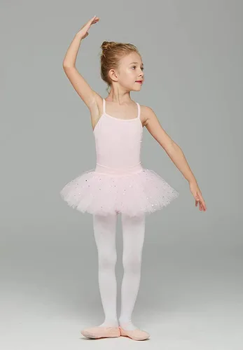 Vista 3 de MdnMd Trajes de bailarina para niñas pequeñas, tutú de ballet con leotardo y falda de bailarina Rosa ballet