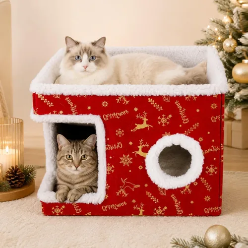 Vista 8 de Cama de Navidad para gatos grandes para interiores con almohadilla para Verde