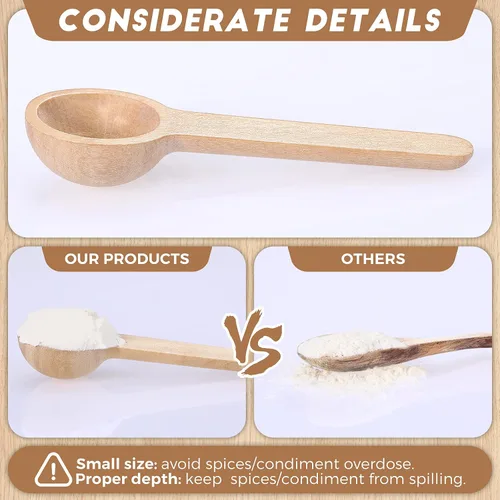 Vista 4 de Patelai 30 mini cucharas de madera a granel de 3 pulgadas pequeños condimentos pequeños frascos pequeños cucharas para café, condimentos de miel