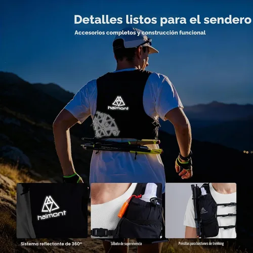 Vista 7 de Haimont 8L Trail Running Hydration Vest with Soft Flasks Negro