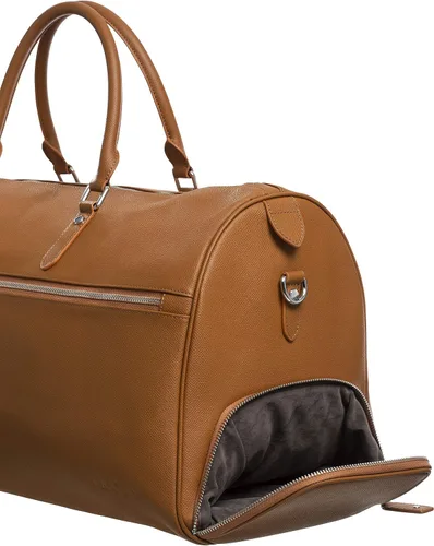 Vista 5 de Bolsa de viaje de piel auténtica con compartimento para zapatos, bolsa de fin de semananoche, bolsa de mano, Marrón