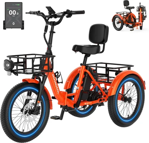 Vista 10 de MOONCOOL Electric Tricycle for Adults, 500W/750W Folding Electric Trike for Adults, 20"x3.0" Fat Tire 3 Wheel Electric Bike, Aluminum Frame