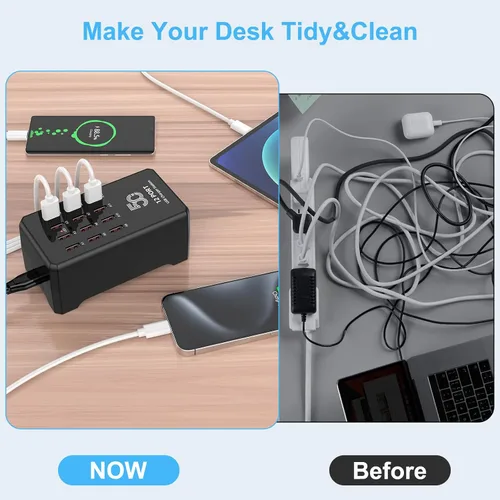 Vista 6 de Estación de carga USB de 50 W y 12 puertos para múltiples dispositivos, concentrador de carga USB portátil compatible con iPhone, Android, tableta
