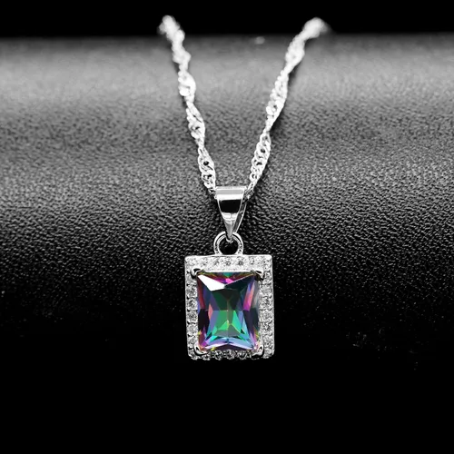 Vista 8 de Uloveido T483 - Juego de anillos solitarios, diseño de topacio místico, gran rectangular, para mujer, con clip