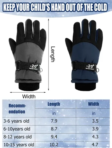 Vista 3 de SATINIOR 2 pares de guantes de nieve de invierno impermeables para niños y niñas, guantes de esquí para niños y niñas al aire libre cálido