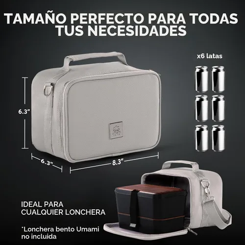 Vista 3 de Umami - Lonchera aislada para mujeres y hombres, lonchera pequeña Gris frío