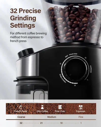 Vista 3 de SHARDOR Molinillo de granos de café con rebabas, 32 ajustes, temporizador