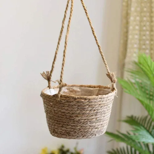 Vista 7 de WYSRJ - Maceta colgante de cuerda de yute de 8 pulgadas, cesta tejida para plantas, macramé, soporte para plantas, cestas de almacenamiento